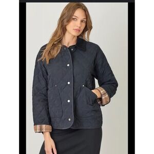 Mystree Quilted Barn Jacket  Small Black Snap Front Corduroy Collar Plaid Line